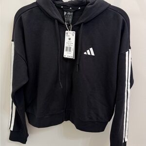 Adidas Black Zip-Up Hoodie with White Accents Womens M